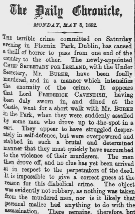 Special inquiry into the Phoenix Park murders, in which Parnell is falsely implicated